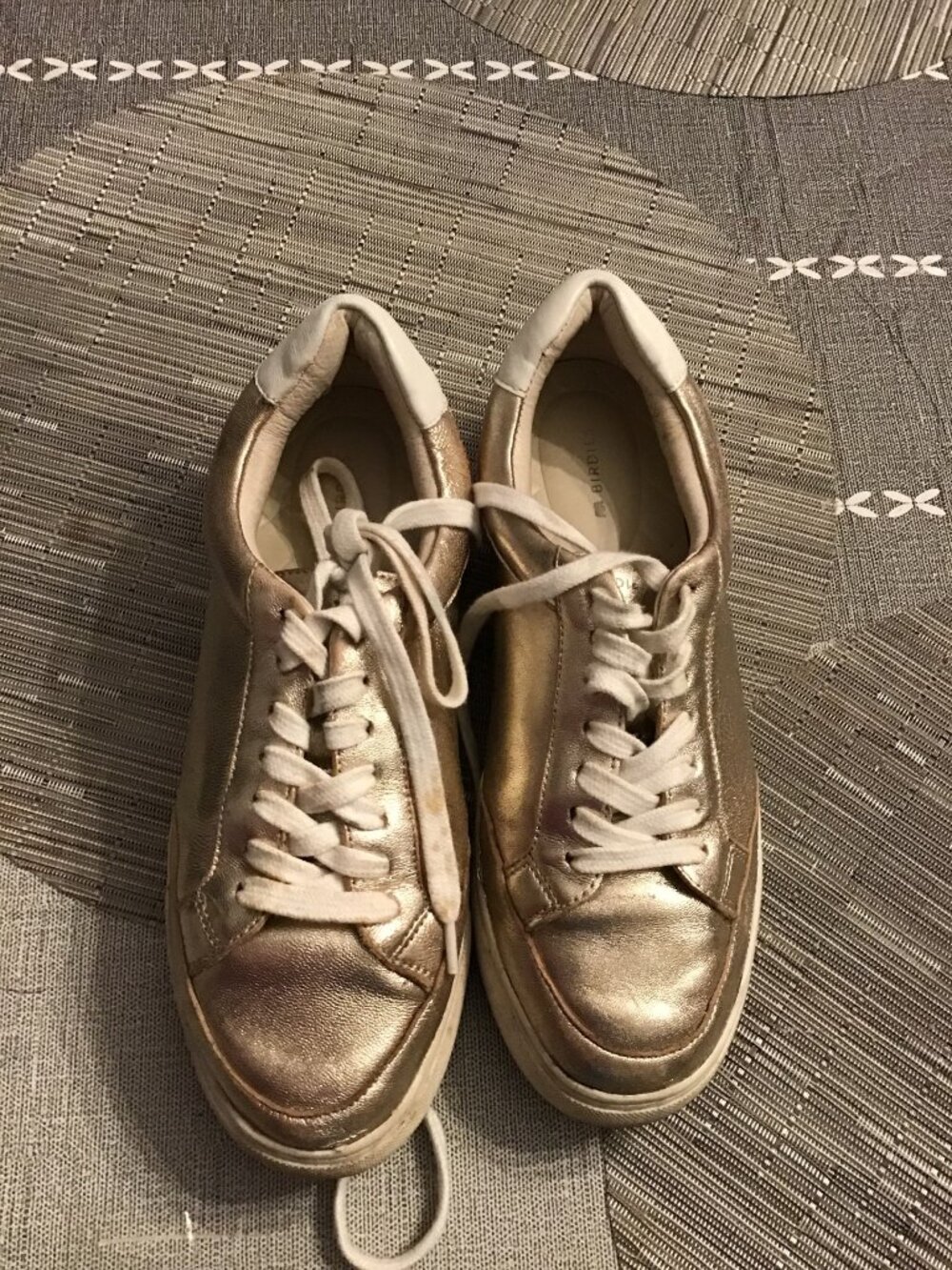 Birdies Women's Gold Leather Upper Metallic Platform Sneakers Shoes Size 6.5